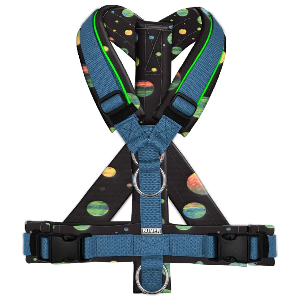 BUMER Hundegeschirr BUNTE PLANETEN gepolstert, (Oxford), komplett konfigurierbar