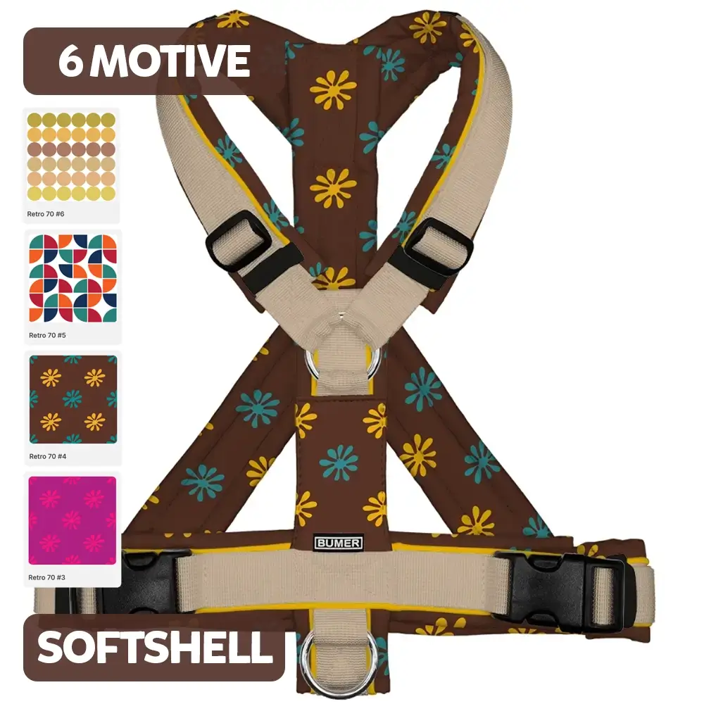 BUMER Hundegeschirr 70er JAHRE MUSTER, gepolstert, (Softshell), komplett konfigurierbar